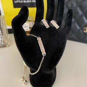 Kendra Scott bar earrings and matching slide bracelet pink/gold